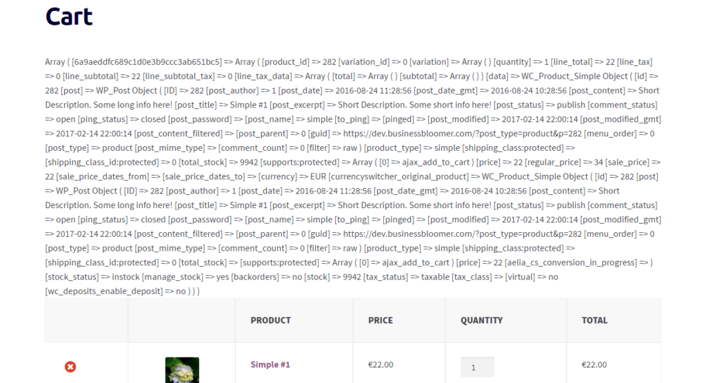 WooCommerce: vea lo que hay dentro de la matriz del carrito (print_r)