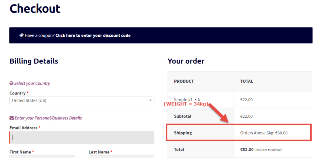 WooCommerce: métodos de envío basados ​​en peso